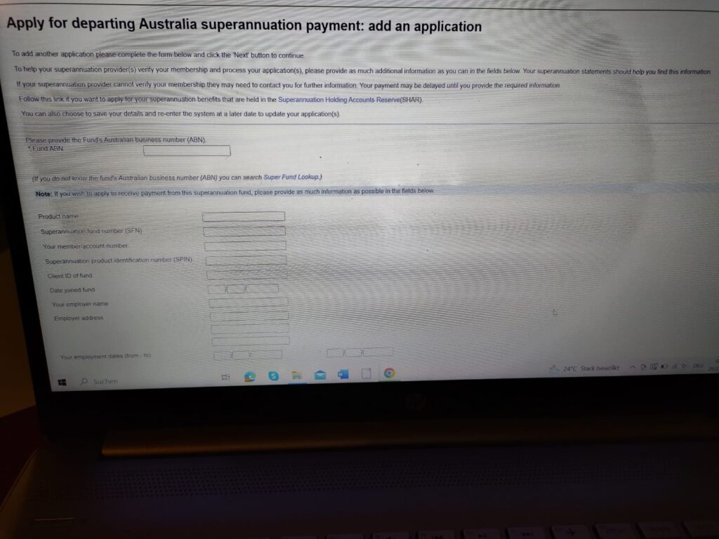 Superannuation: add an application